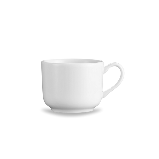 White ceramic mug on a white background