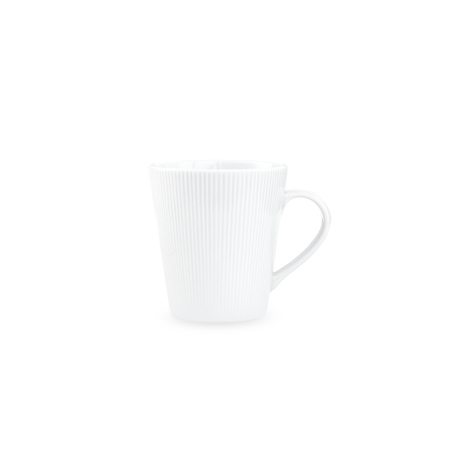White ceramic mug with handle on a white background