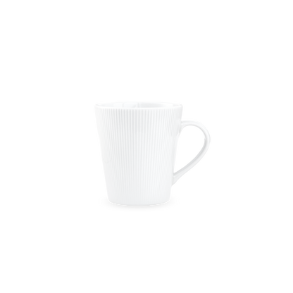 White ceramic mug with handle on a white background