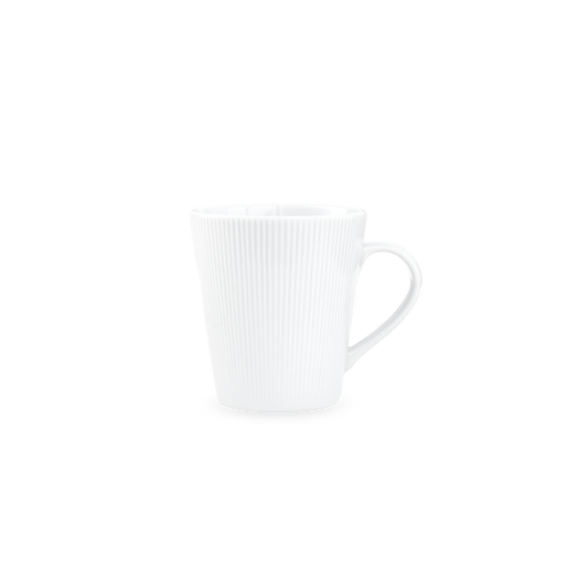 White ceramic mug with handle on a white background