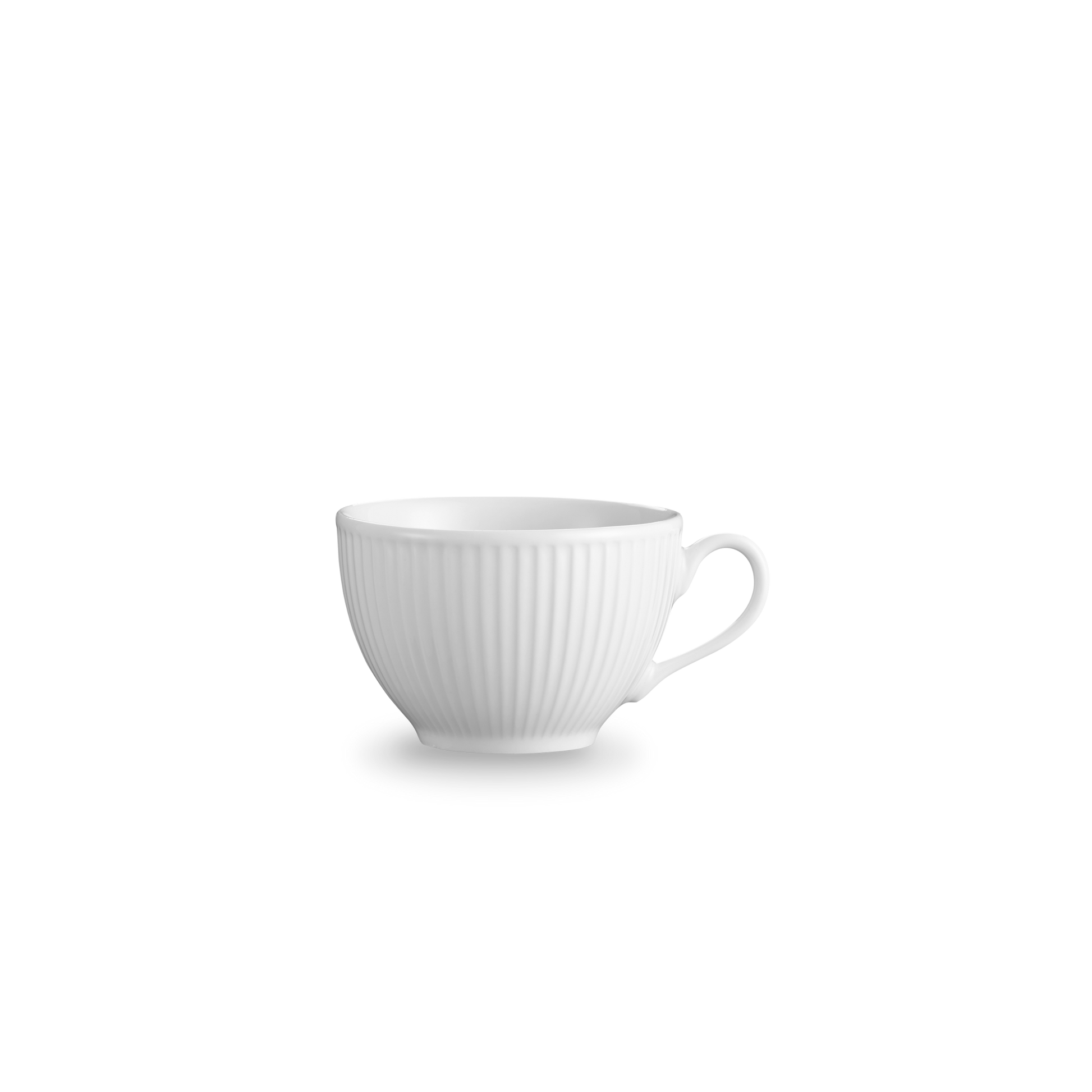 White ceramic teacup on a white background