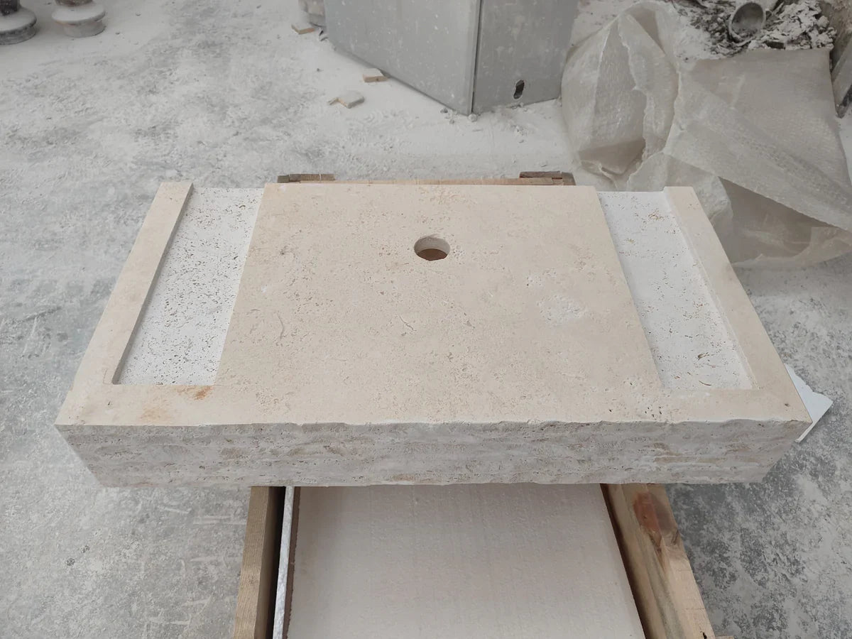 Troia Light Travertine Rustic Rectangular Wall-mount Bathroom Sink (W)16" (L)30" (H)5"