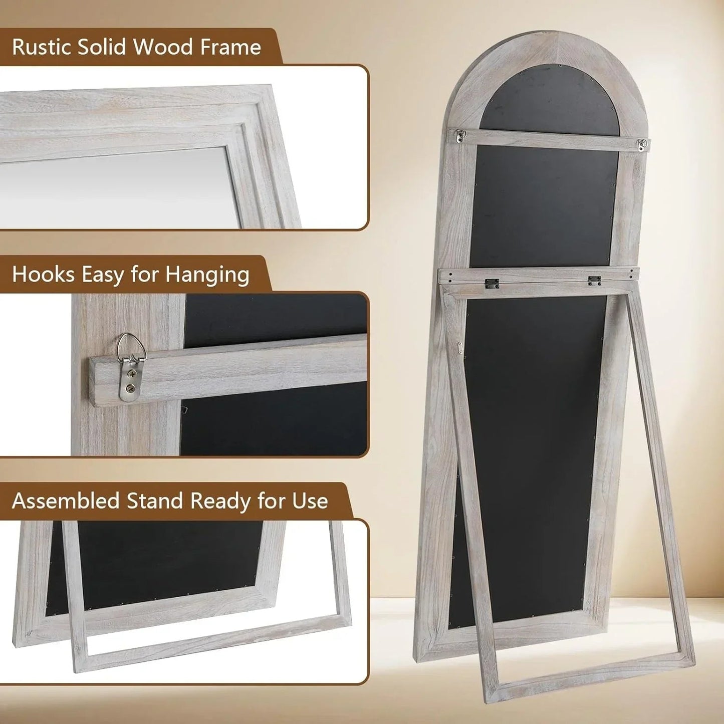 MELOMOIR Arched Full Length Floor Mirror with Solid Wood Frame