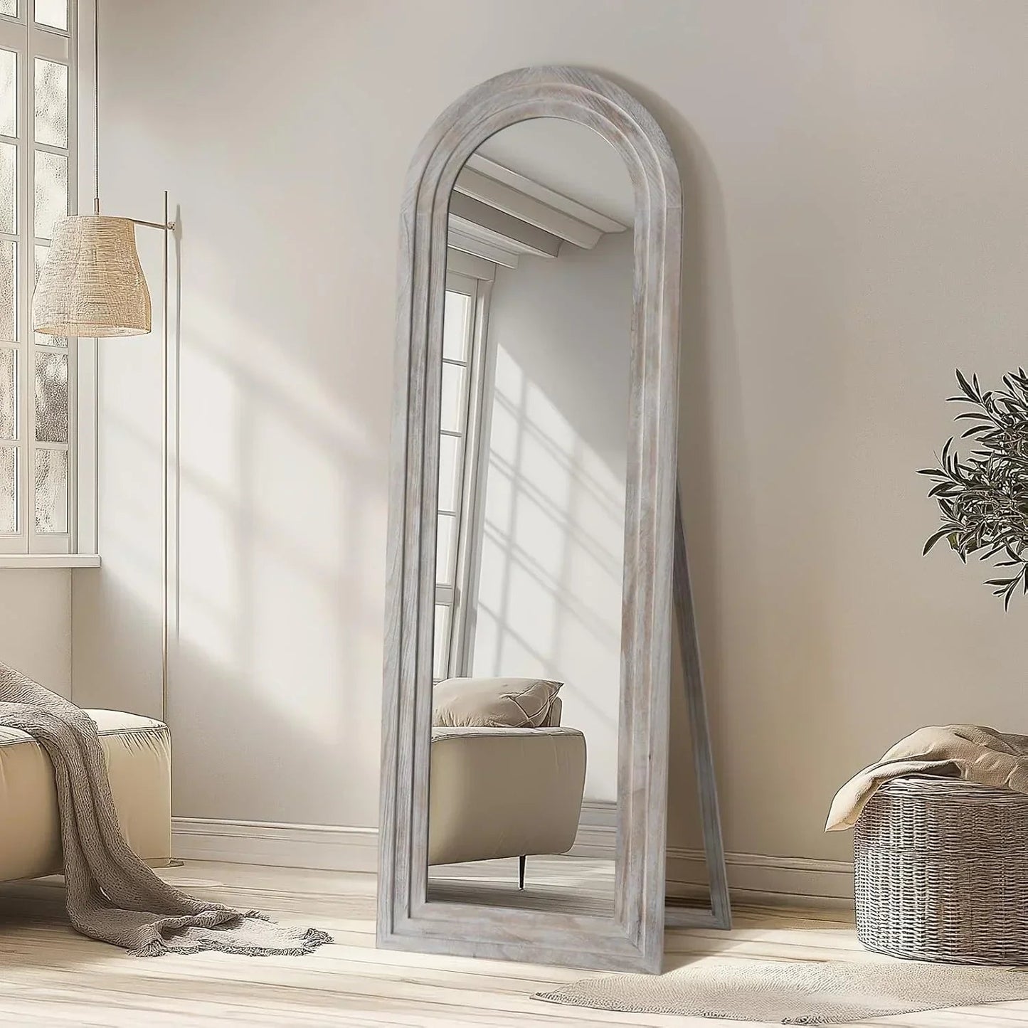 MELOMOIR Arched Full Length Floor Mirror with Solid Wood Frame