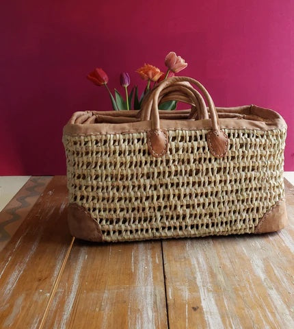 Open Weave with Leather Trim Market Baskets