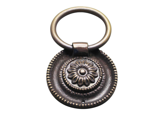 Traditional Rosette Ring Pull, Antique Brass
