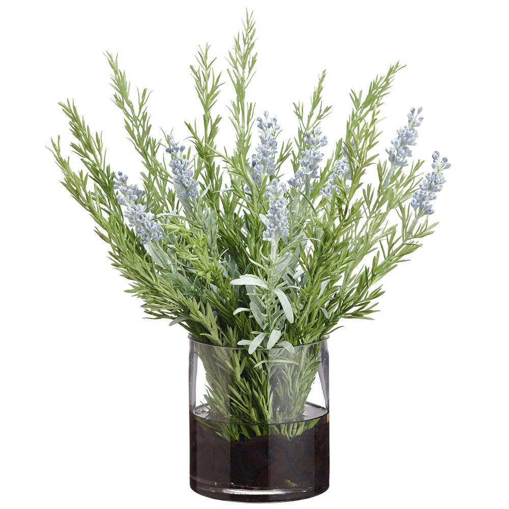 Artificial Faux Lavender/Rosemary in Glass Cylinder Vase