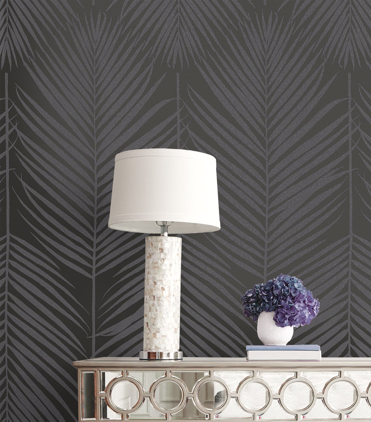 Persei Palm Glass Beaded Botanical Unpasted Wallpaper