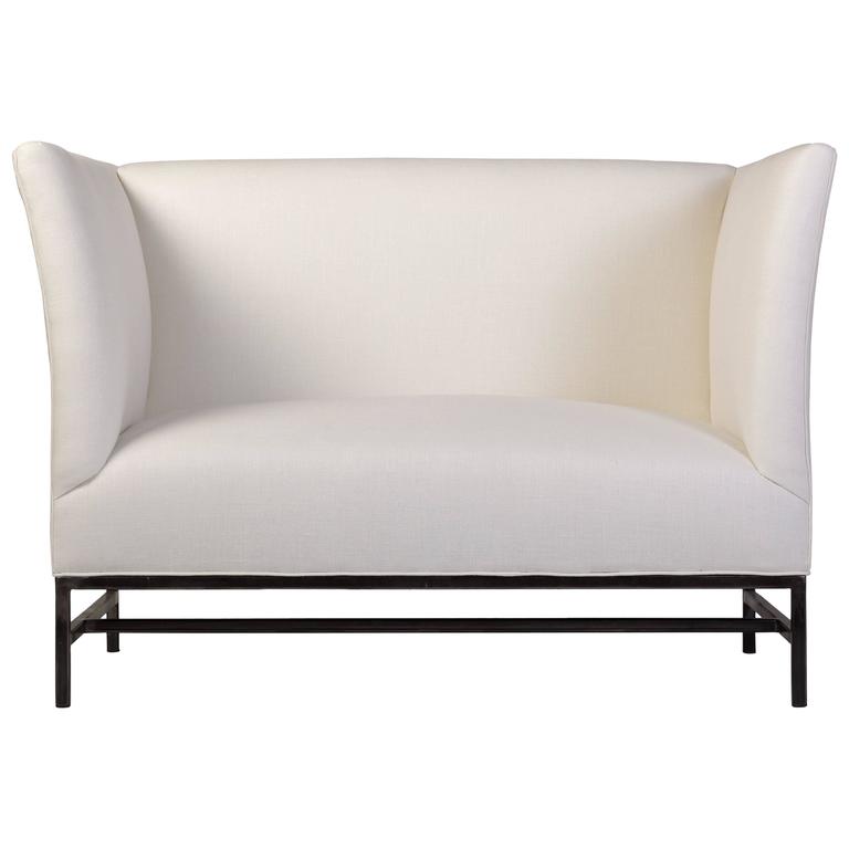Contemporary Loveseat in Linen with Iron Base by Tara Shaw