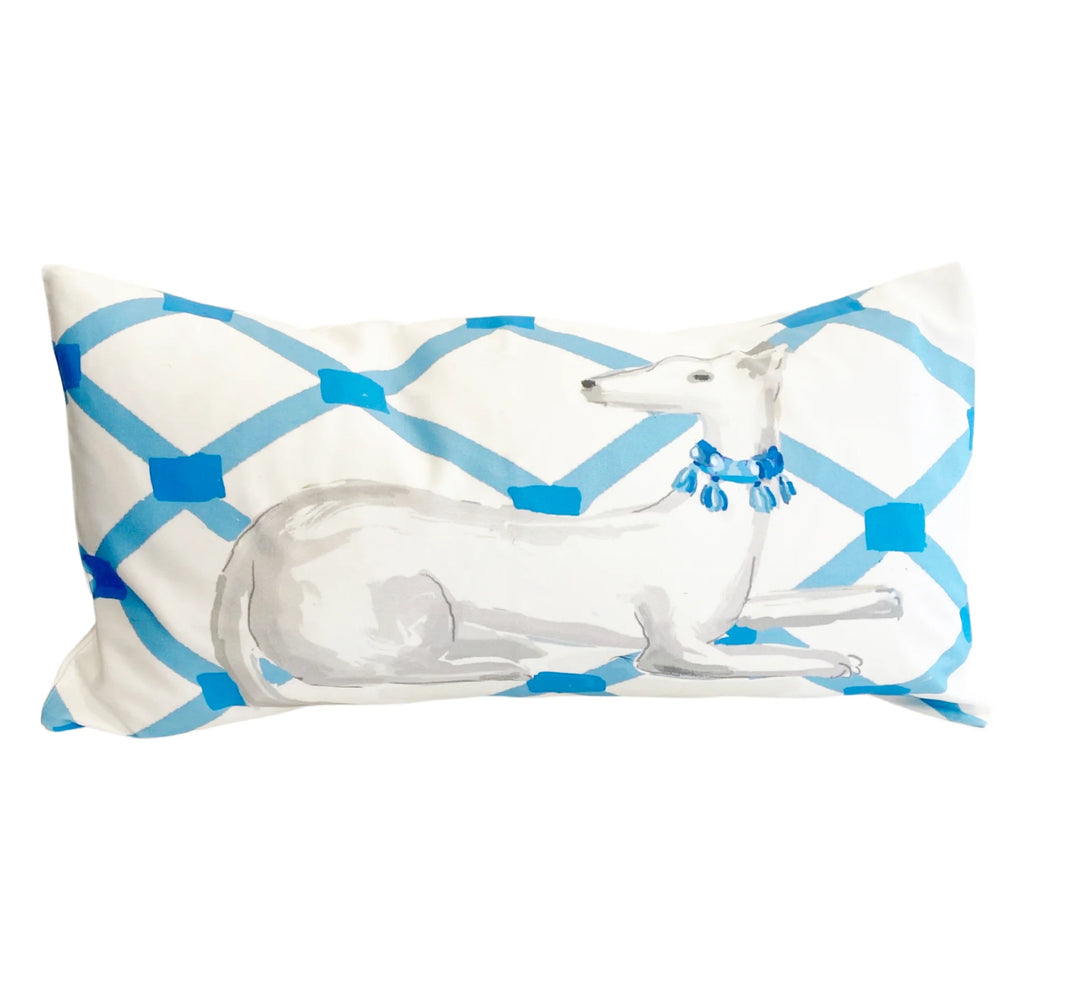 Whippet in Blue  Lumbar Pillow by Dana Gibson