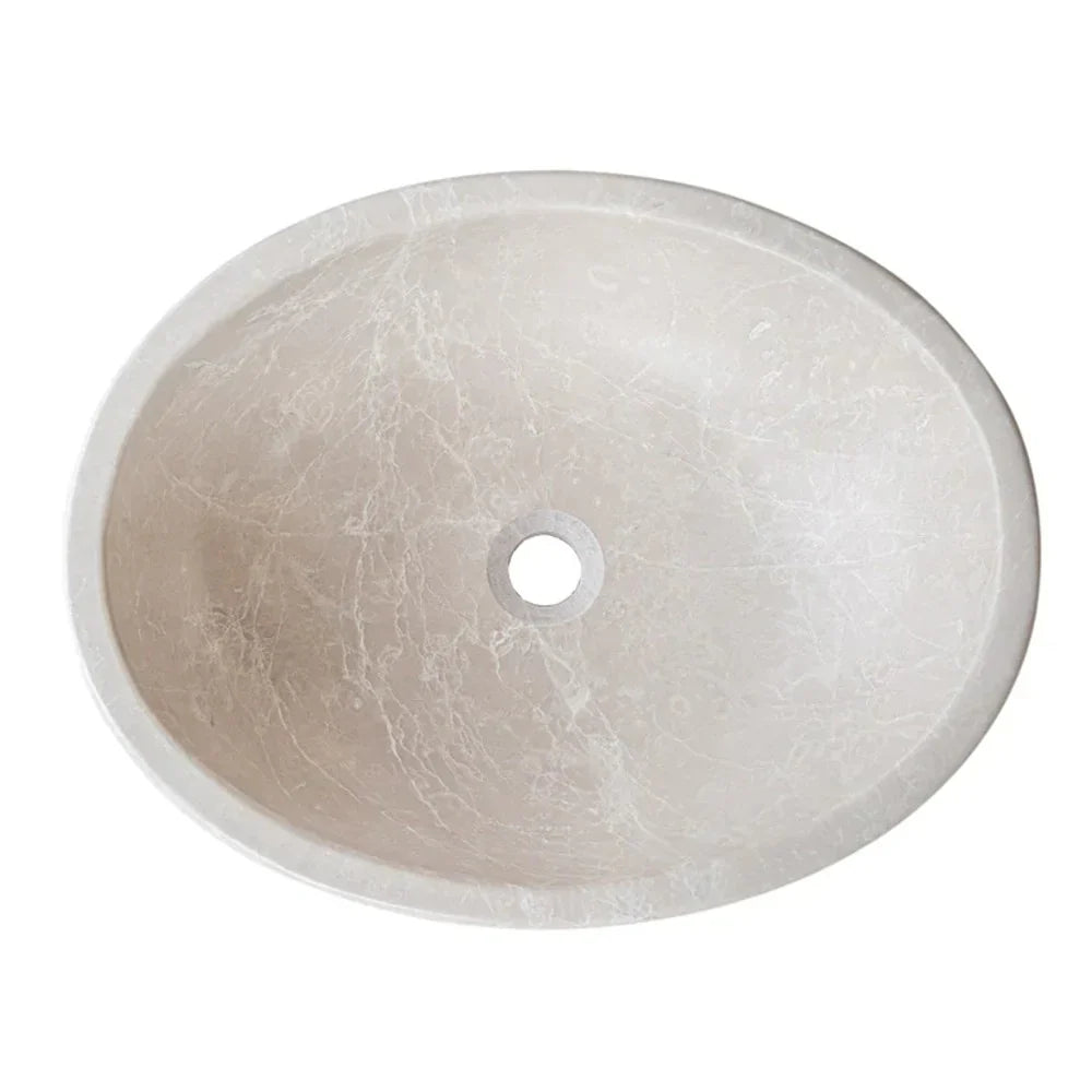 Botticino Marble Natural Stone Oval Shape Above Vanity Vessel Sink Honed (W)16" (L)20.5" (H)6"