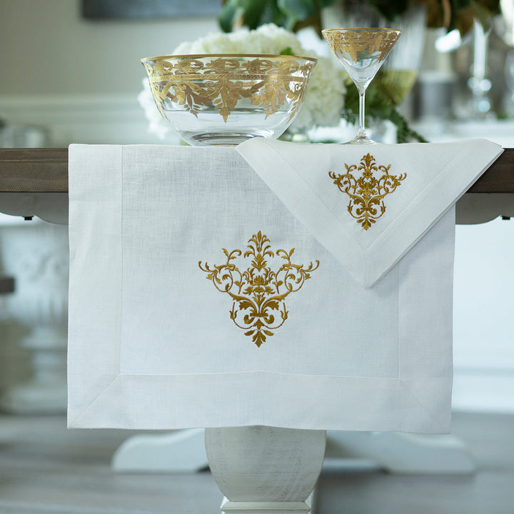 Victorian Table Runner White and Gold