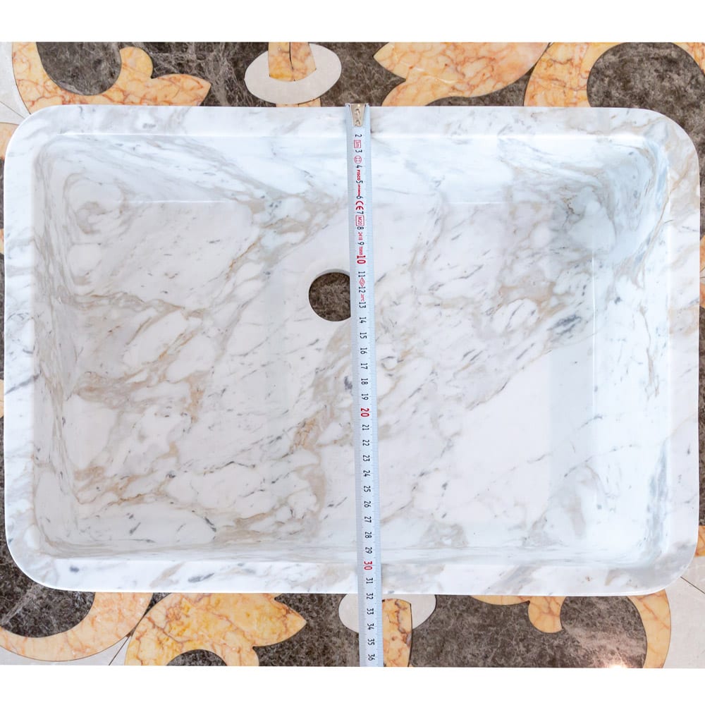 European Sugar Marble Rectangular Farmhouse Sink Semi-Polished (W)12.5" (L)18" (H)5"
