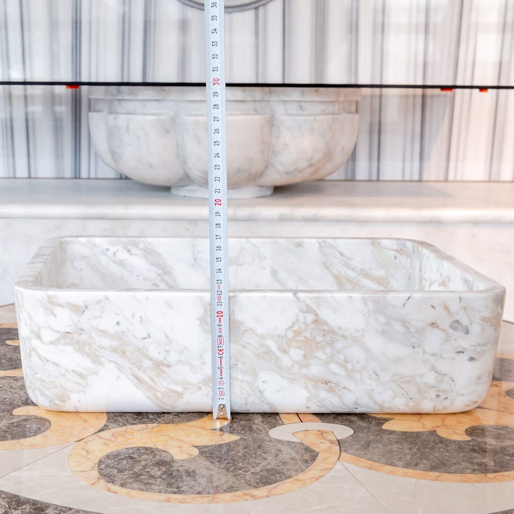 European Sugar Marble Rectangular Farmhouse Sink Semi-Polished (W)12.5" (L)18" (H)5"