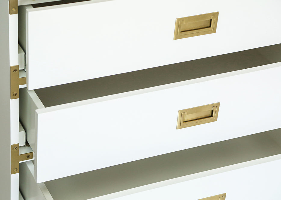 Small Carlyle Campaign Dresser in White by Ave Home