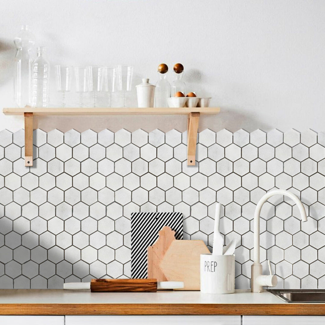 Carrara White Marble Hexagon 2" Polished Mosaic Floor and Wall Tile - Livfloors Collection