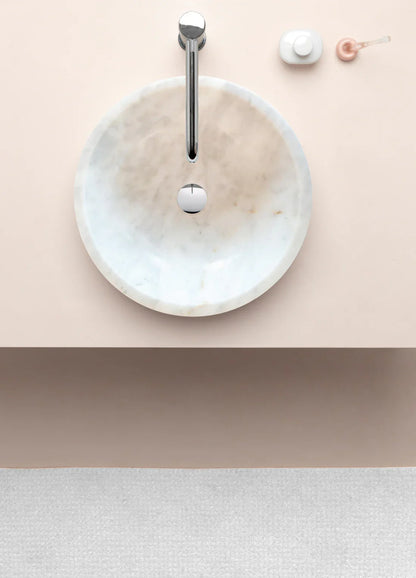 Carrara White Marble Above Vanity Bathroom Vessel Sink Polished (D)16" (H)6"