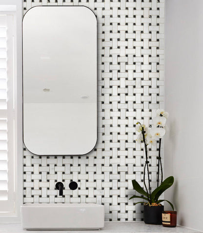 Carrara White-Toros Black Basketweave Mosaic Floor and Wall Tile - Livfloors Collection