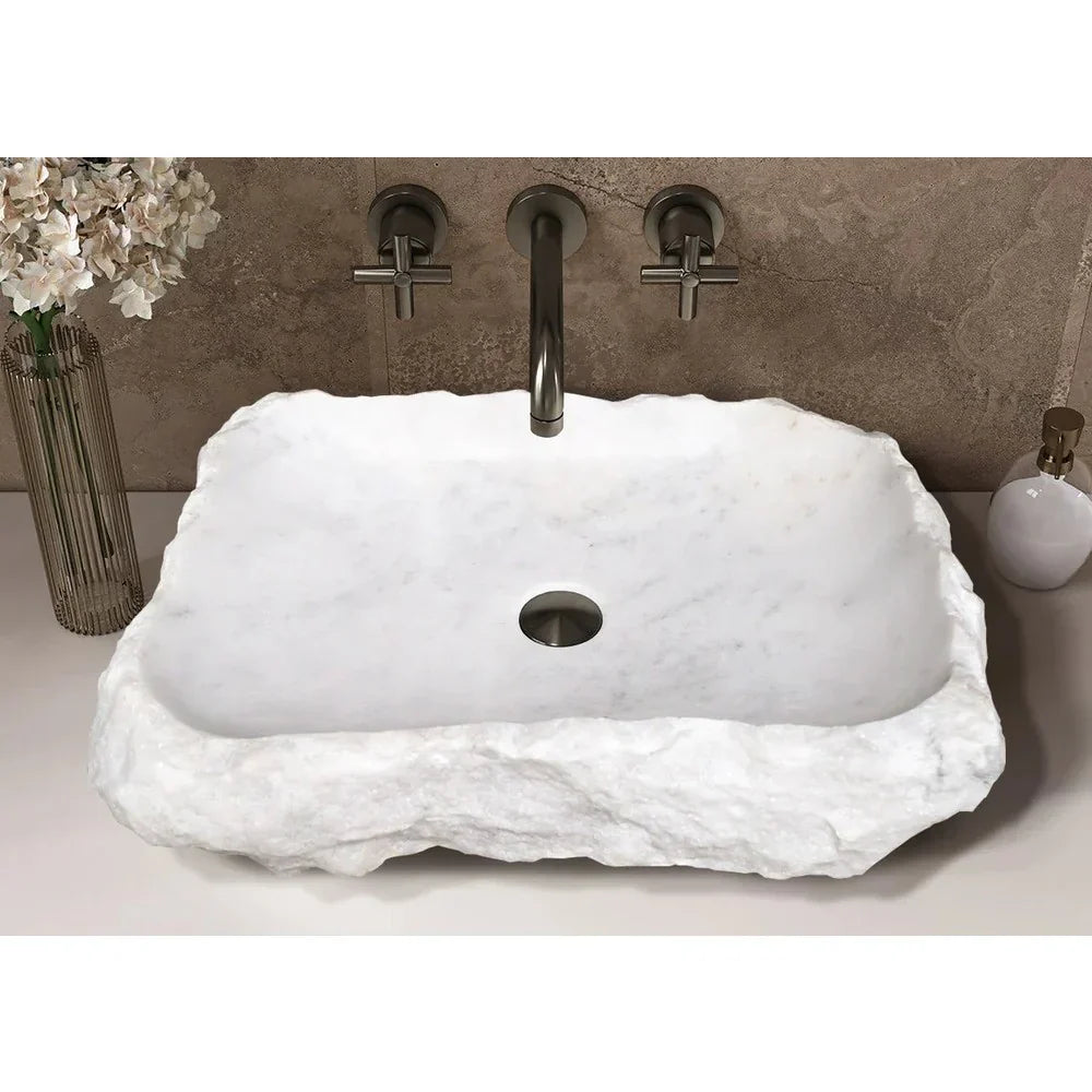 Carrara Marble Rectangular Rustic Natural Stone Above Vanity Bathroom Sink