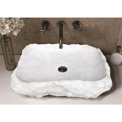 Carrara Marble Rectangular Rustic Natural Stone Above Vanity Bathroom Sink