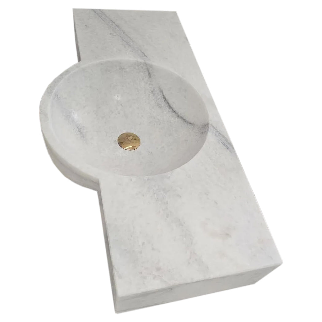 Carrara White Marble Above-vanity Wall-mount Bathroom Sink (W)16" (L)36"