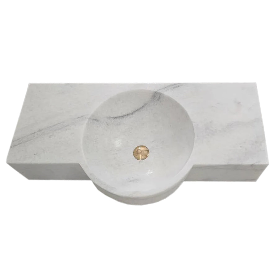 Carrara White Marble Above-vanity Wall-mount Bathroom Sink (W)16" (L)36"