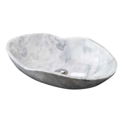 Carrara White Marble Wavy Designer Above Vanity Bathroom Sink (L)24" (W)14" (H)6"