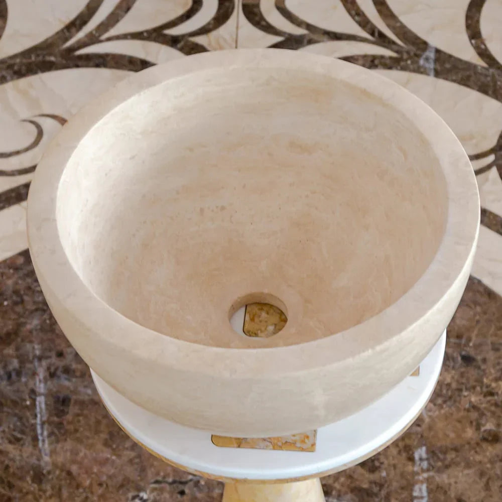 Troia Light Travertine Natural Stone Round Above Vanity Bathroom Sink