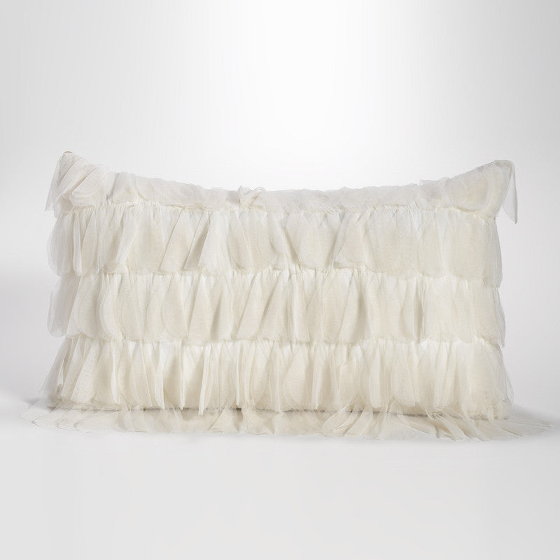 Chichi Ivory Cascading Tulle Petal Decorative Throw Pillow 16" x 26" by Couture Dreams