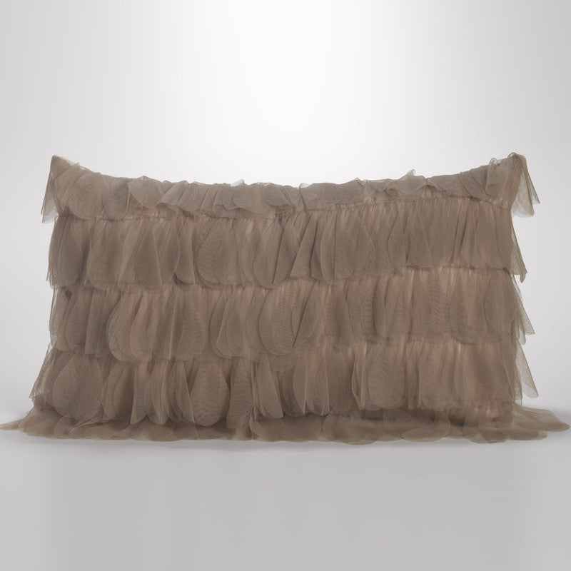 Chichi Sable/Taupe Cascading Tulle Petal Decorative Throw Pillow 16" x 26" by Couture Dreams
