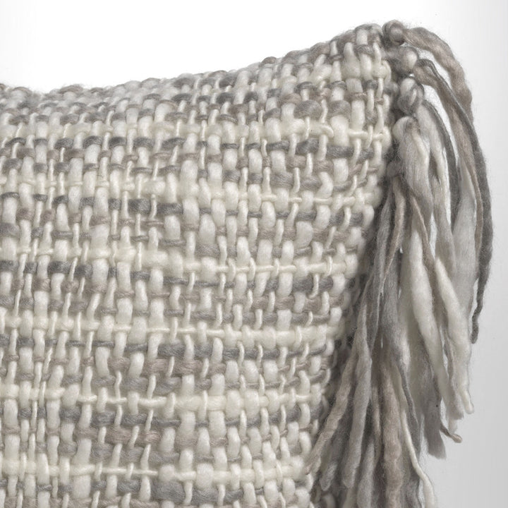 Cozi Grey/Ivory Rectangular Knit Decorative Pillow with Fringe 16" x 26" L