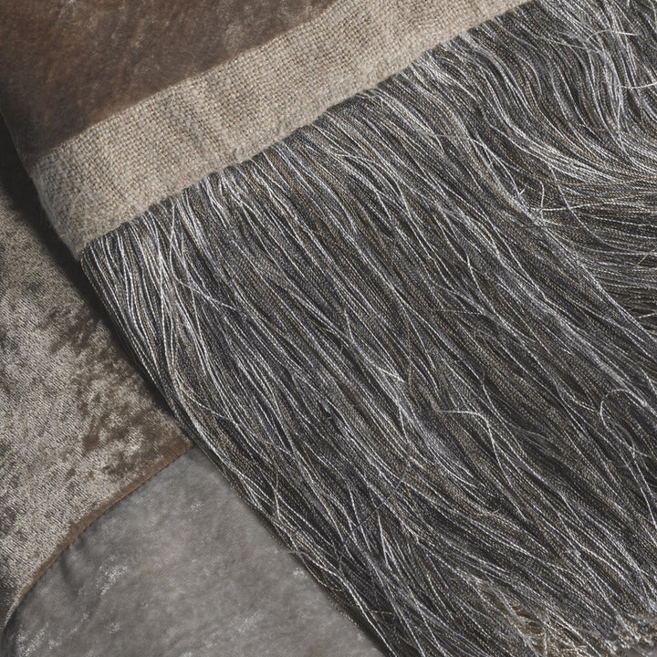 Luscious Grey Brown Silk Velvet Throw with Fringe 50W x 70L