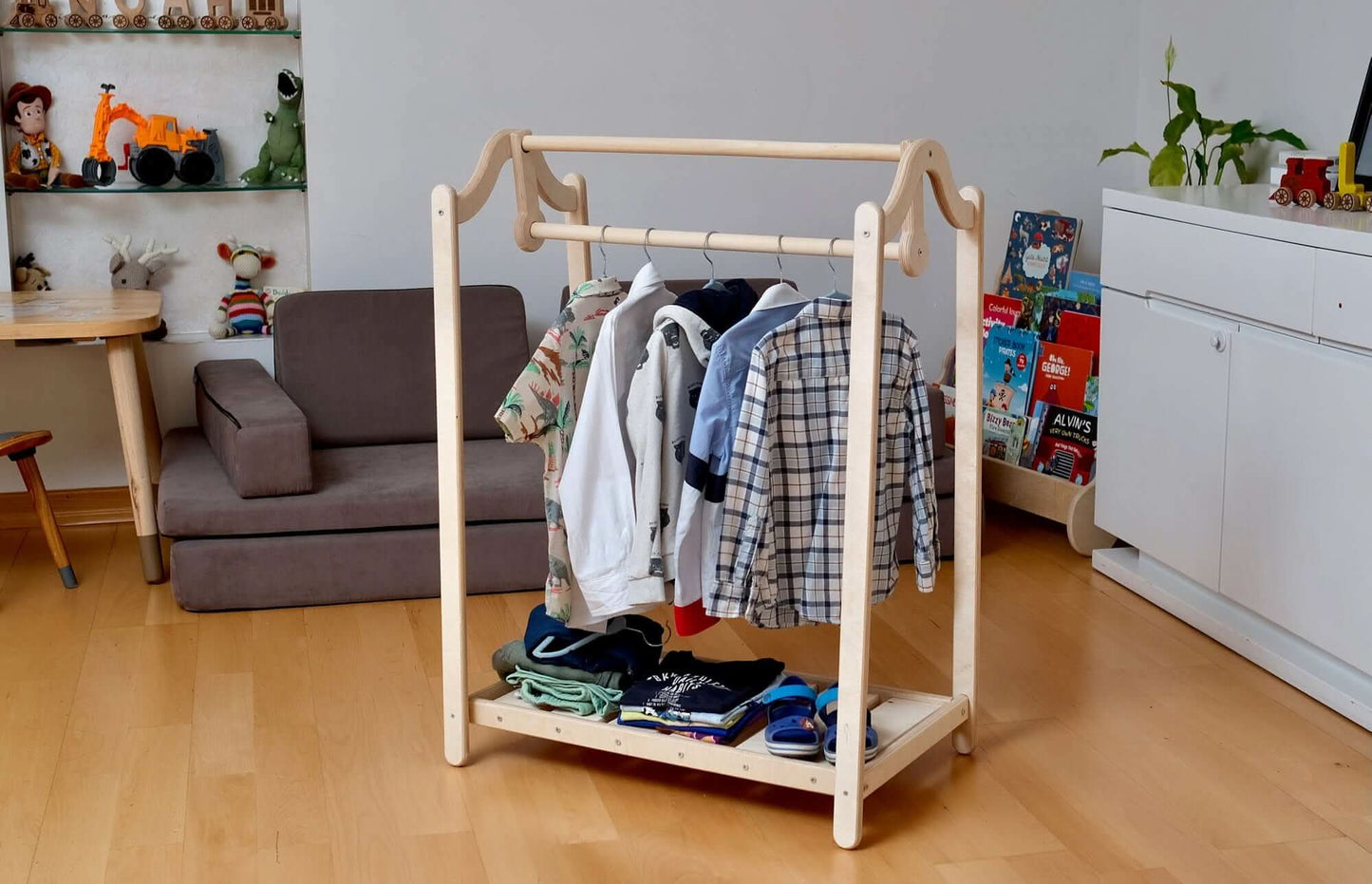 Montessori Wooden Wardrobe Set: Ideal Child Clothing Organizer