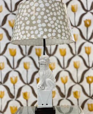 Foo Dog Table Lamp with Thumb print Shade by Dana Gibson