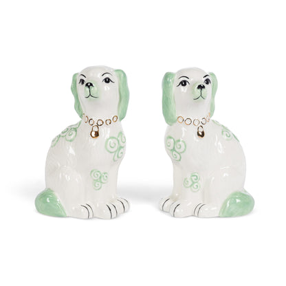 Porcelain Staffordshire Dogs Figurines, Smoke Green, Set of 2