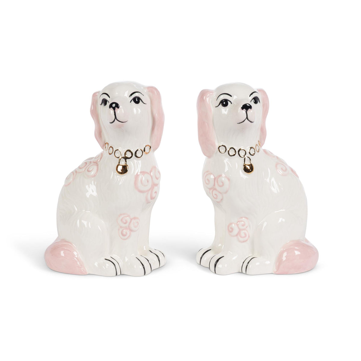 Porcelain Staffordshire Dogs Figurines, Pink, Set of 2