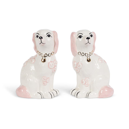 Porcelain Staffordshire Dogs Figurines, Pink, Set of 2
