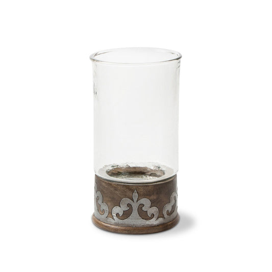 Heritage Inlay Cylinder with Wood Base Candleholder