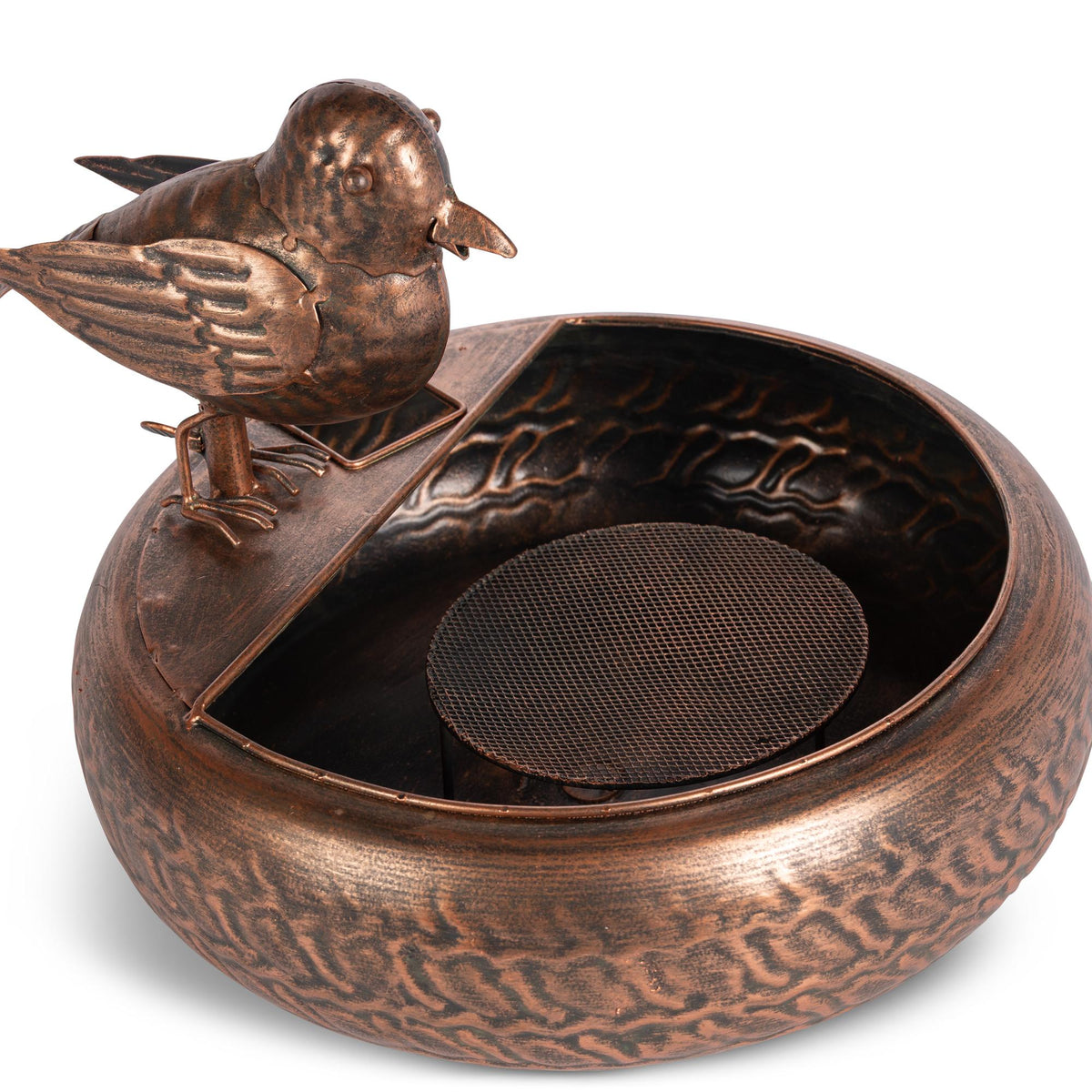 Folk Art Little Bird Fountain, Antiqued Copper
