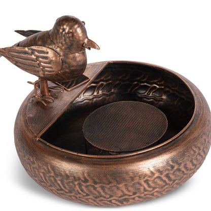 Folk Art Little Bird Fountain, Antiqued Copper