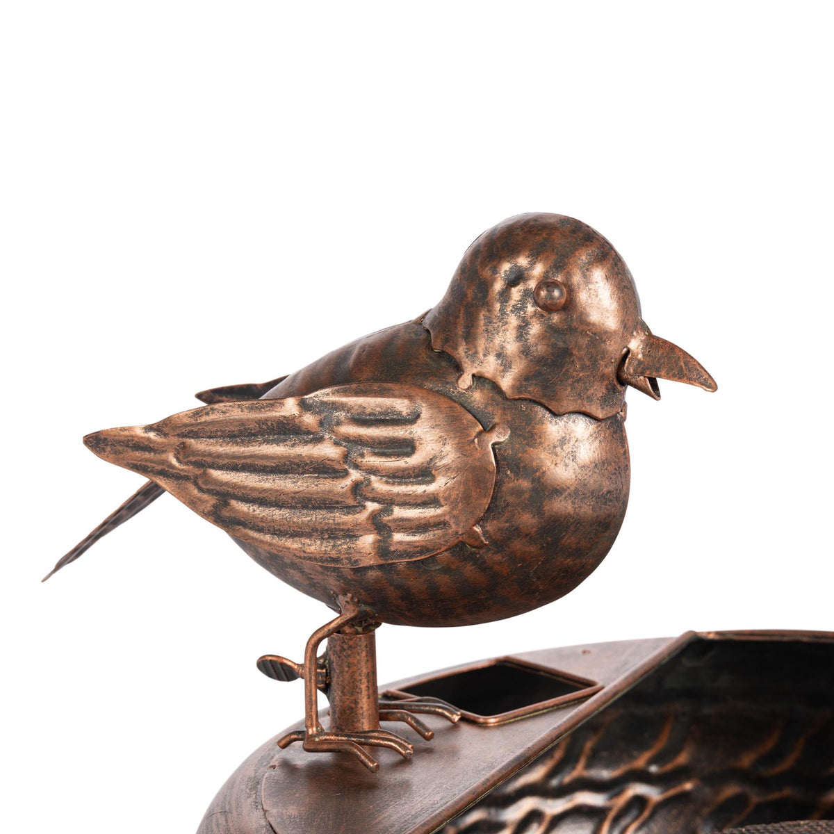 Folk Art Little Bird Fountain, Antiqued Copper