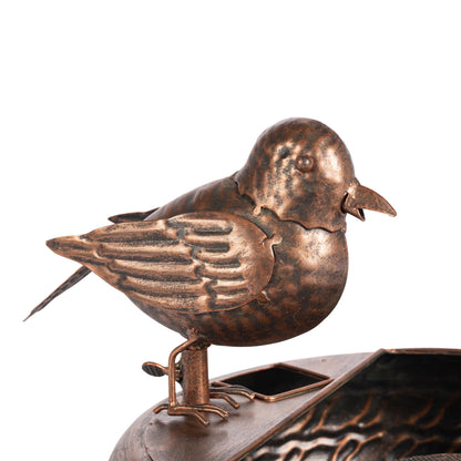Folk Art Little Bird Fountain, Antiqued Copper