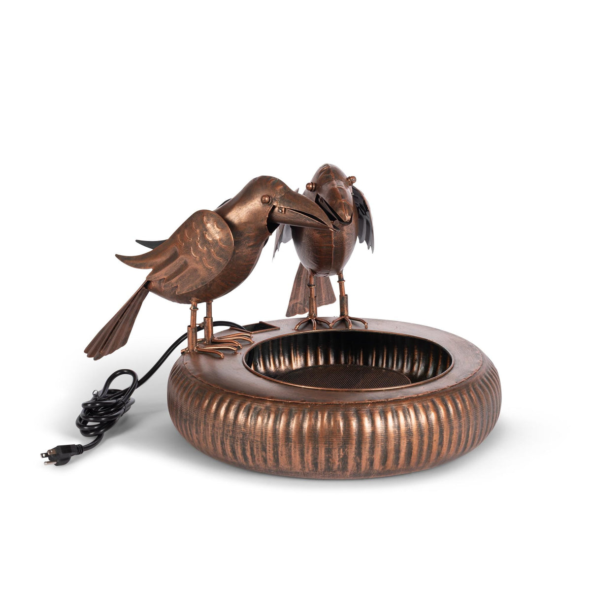 Folk Art Crows Fountain, Antiqued Copper