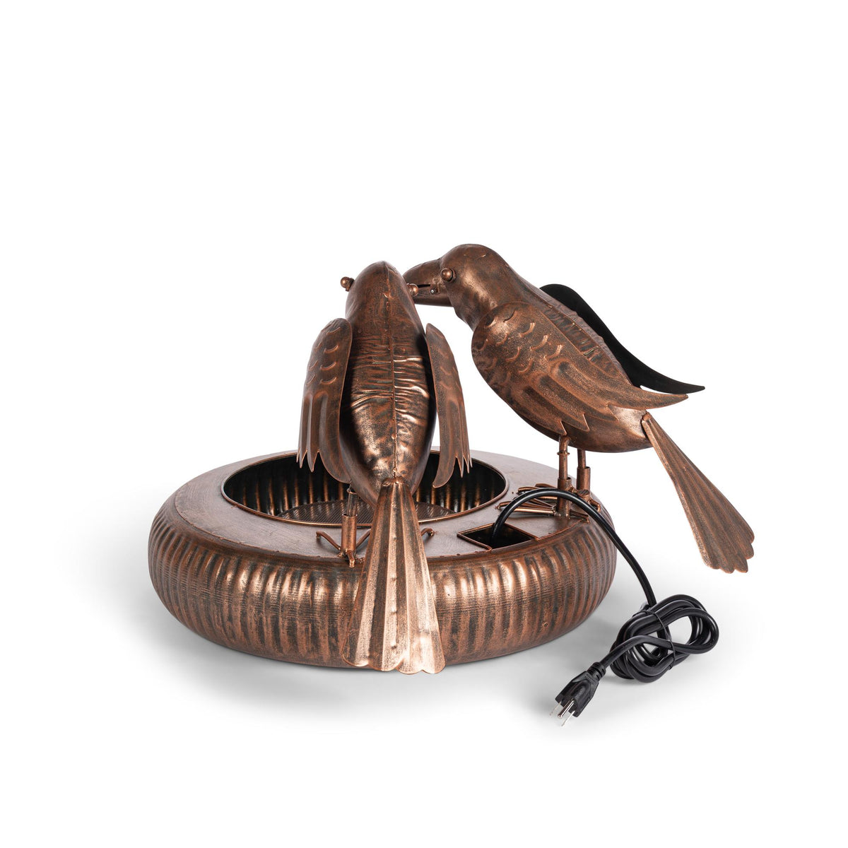 Folk Art Crows Fountain, Antiqued Copper