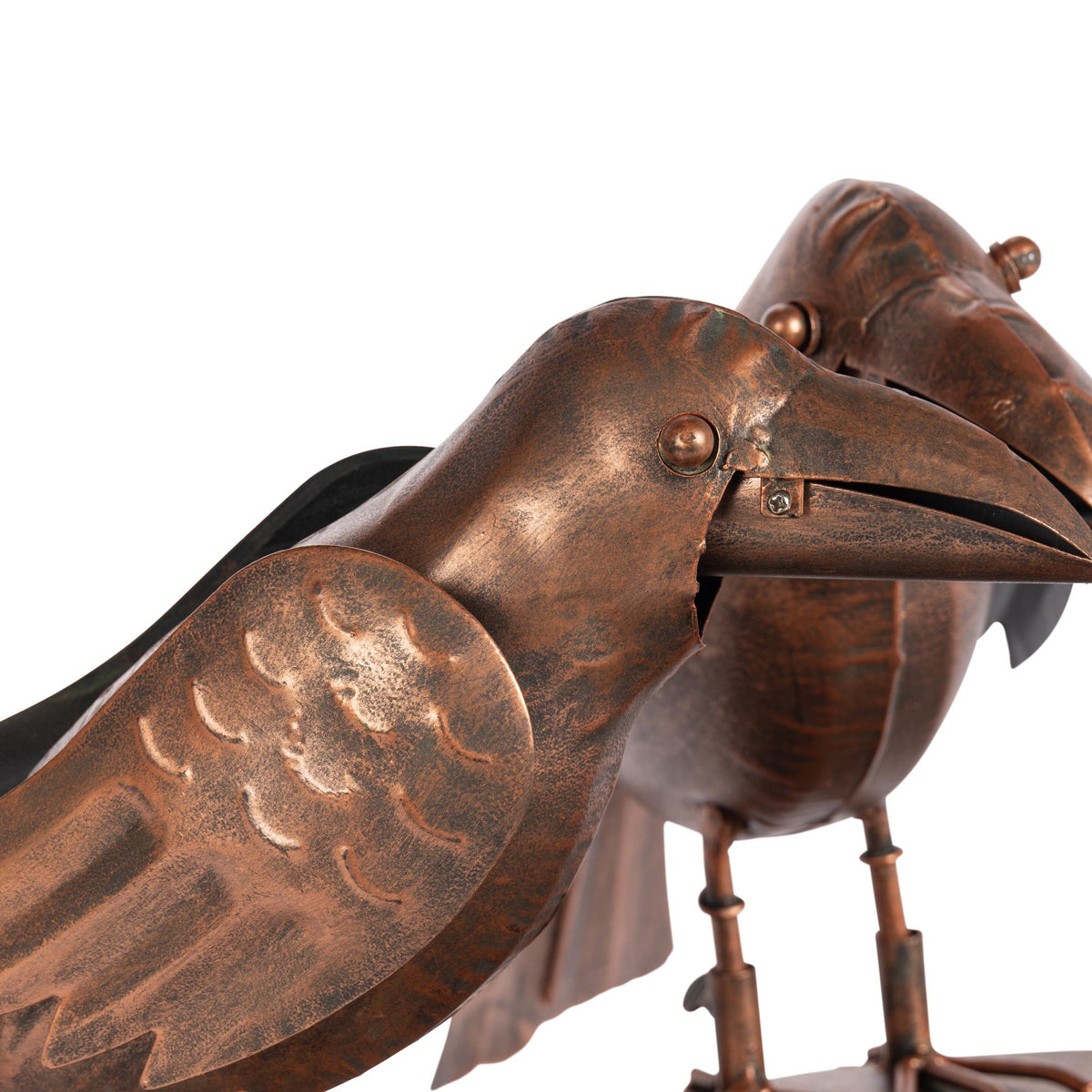 Folk Art Crows Fountain, Antiqued Copper
