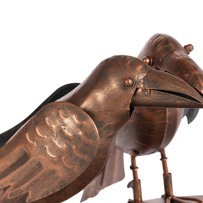 Folk Art Crows Fountain, Antiqued Copper