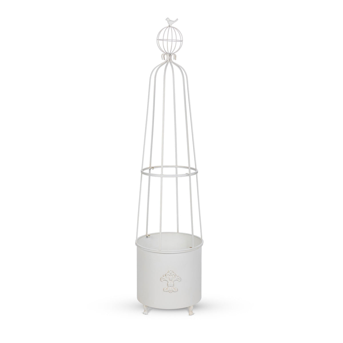 Fleur-de-Lis Planter Obelisk, Large, Antiqued White