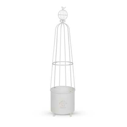 Fleur-de-Lis Planter Obelisk, Large, Antiqued White