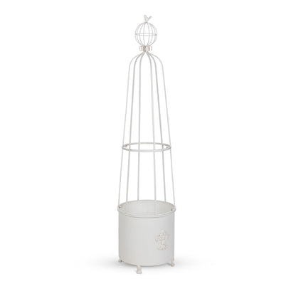 Fleur-de-Lis Planter Obelisk, Large, Antiqued White
