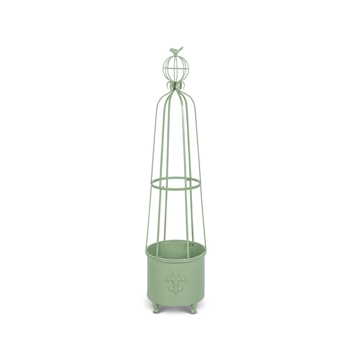 Fleur-de-Lis Planter Obelisk, Small, Soft Garden Green